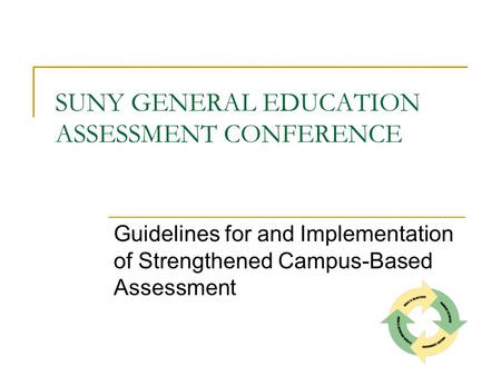 SUNY GENERAL EDUCATION ASSESSMENT CONFERENCE Guidelines for and Implementation of Strengthened Campus-Based Assessment.
