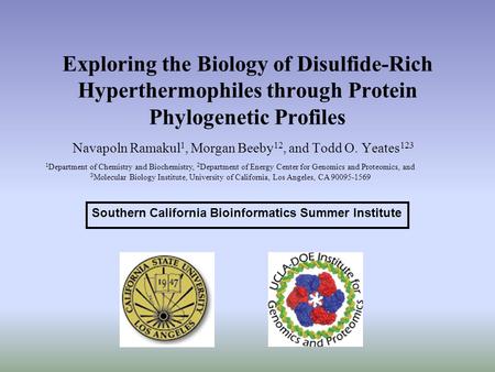 Exploring the Biology of Disulfide-Rich Hyperthermophiles through Protein Phylogenetic Profiles Navapoln Ramakul 1, Morgan Beeby 12, and Todd O. Yeates.