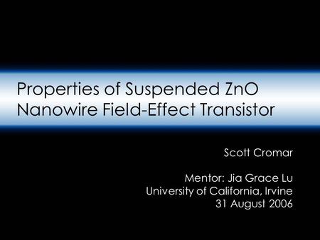 Properties of Suspended ZnO Nanowire Field-Effect Transistor