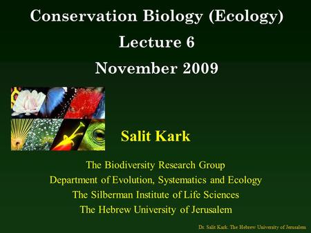 Salit Kark The Biodiversity Research Group Department of Evolution, Systematics and Ecology The Silberman Institute of Life Sciences The Hebrew University.