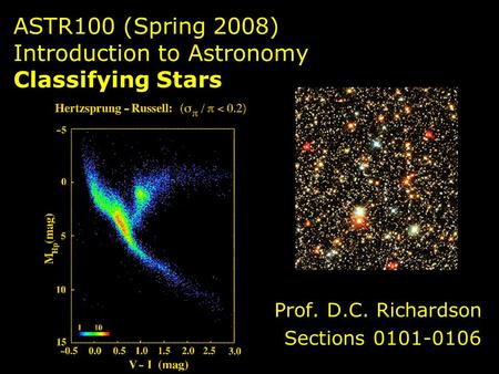 ASTR100 (Spring 2008) Introduction to Astronomy Classifying Stars Prof. D.C. Richardson Sections 0101-0106.