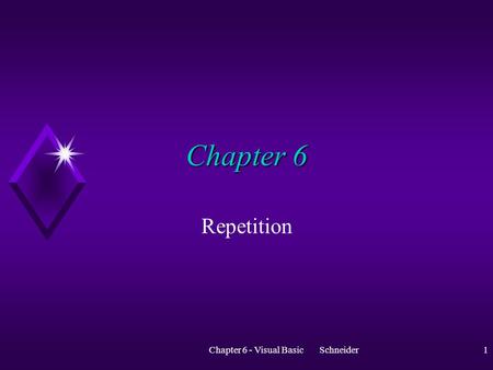 Chapter 6 - Visual Basic Schneider1 Chapter 6 Repetition.