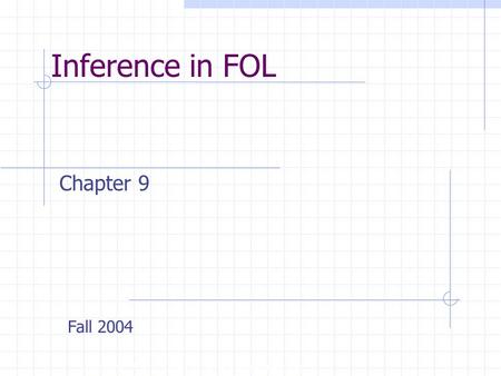 Inference in FOL Copyright, 1996 © Dale Carnegie & Associates, Inc. Chapter 9 Fall 2004.