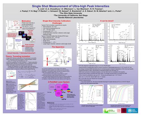 Single Shot Measurement of Ultra-high Peak Intensities A. Link 1, E. A. Chowdhury 1, D. Offermann 1, L. Van Woerkom 1, R. R. Freeman 1, J. Pasley 2, F.
