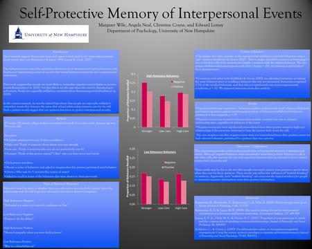Self-Protective Memory of Interpersonal Events Margaret Wile, Angela Neal, Christine Coyne, and Edward Lemay Department of Psychology, University of New.