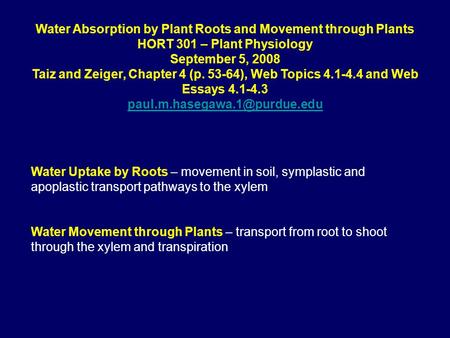 Water Absorption by Plant Roots and Movement through Plants