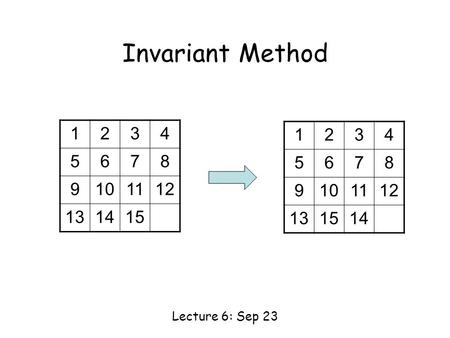 Invariant Method Lecture 6: Sep 23 1234 5678 9101112 131415 1234 5678 9101112 131514.
