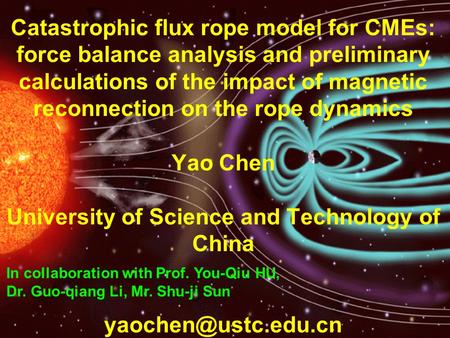 Catastrophic flux rope model for CMEs: force balance analysis and preliminary calculations of the impact of magnetic reconnection on the rope dynamics.