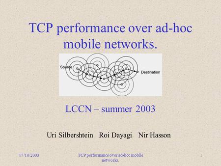 17/10/2003TCP performance over ad-hoc mobile networks. 1 LCCN – summer 2003 Uri Silbershtein Roi Dayagi Nir Hasson.