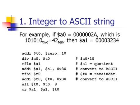 1. Integer to ASCII string