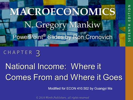 MACROECONOMICS © 2010 Worth Publishers, all rights reserved S E V E N T H E D I T I O N PowerPoint ® Slides by Ron Cronovich N. Gregory Mankiw C H A P.