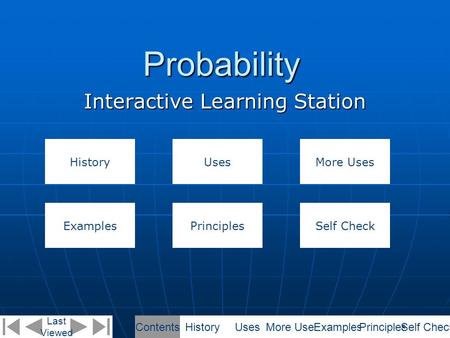 Probability Interactive Learning Station Last Viewed HistoryUses ExamplesPrinciples More Uses Self Check ContentsHistoryUsesMore UsesExamplesPrinciplesSelf.