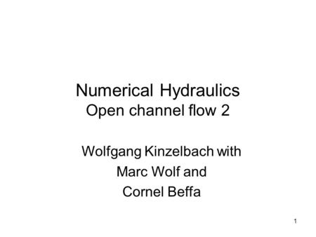 1 Numerical Hydraulics Open channel flow 2 Wolfgang Kinzelbach with Marc Wolf and Cornel Beffa.
