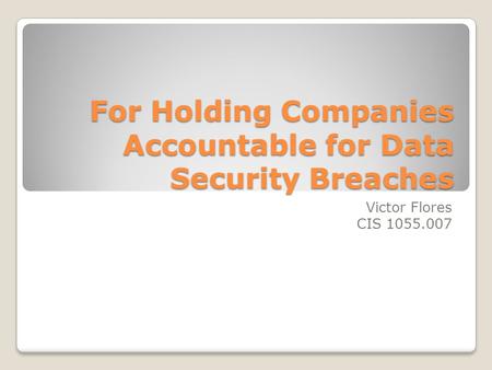 For Holding Companies Accountable for Data Security Breaches Victor Flores CIS 1055.007.
