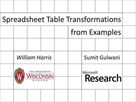 Spreadsheet Table Transformations from Examples William HarrisSumit Gulwani.