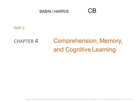 Comprehension, Memory, and Cognitive Learning