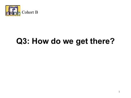 1 Q3: How do we get there? Cohort B 2 GOALS AND ASSESSMENT INSTRUCTIONAL PROGRAMS INSTRUCTIONAL TIME DIFFERENTIATED INSTRUCTION ADMINISTRATION/ ORGANIZATION.