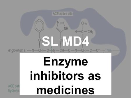 SL MD4 Enzyme inhibitors as medicines. A bit like the antagonists! Noradrenaline (neurotransmitter) Fits into receptor site Electrical impulse sent to.