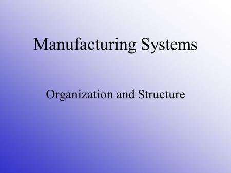 Manufacturing Systems Organization and Structure.