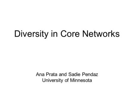 Diversity in Core Networks Ana Prata and Sadie Pendaz University of Minnesota.