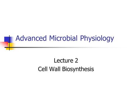 Advanced Microbial Physiology Lecture 2 Cell Wall Biosynthesis.
