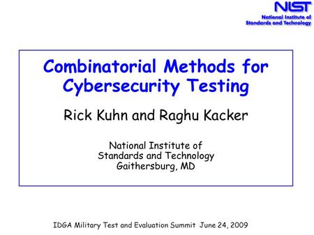 Combinatorial Methods for Cybersecurity Testing