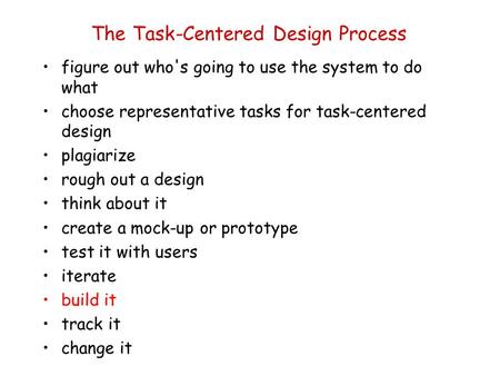 The Task-Centered Design Process figure out who's going to use the system to do what choose representative tasks for task-centered design plagiarize rough.