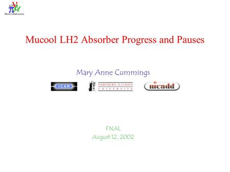 Mucool LH2 Absorber Progress and Pauses Mary Anne Cummings FNAL August 12, 2002.
