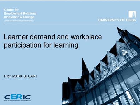 Learner demand and workplace participation for learning Prof. MARK STUART.