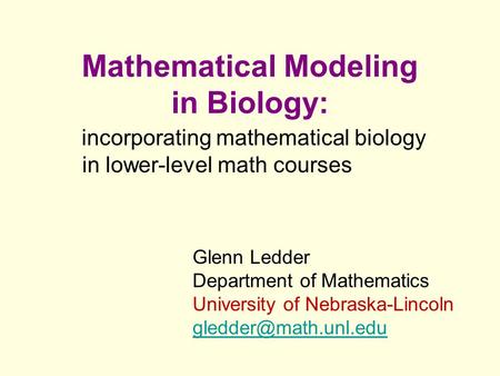 Mathematical Modeling in Biology: