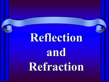 Reflection and Refraction Light interacts with matter Interaction begins at surface and depends on –Smoothness of surface –Nature of the material –Angle.