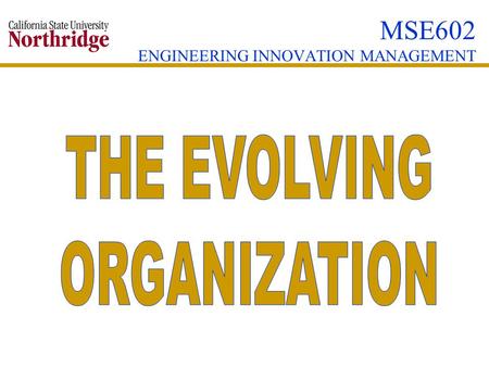 MSE602 ENGINEERING INNOVATION MANAGEMENT. THE EVOLVING ORGANIZATION  DEVELOPMENT TASKS OF THE EVOLVING ORGANIZATION  CLASSIC DILEMAS OF RAPID GROWTH.