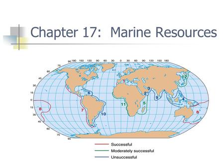 Chapter 17: Marine Resources. Laws and regulation Mare Liberum Territorial sea 1958 to 1982 UN Law of the Sea Ratified in 1993 International law.