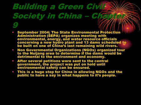 Building a Green Civil Society in China – Chapter 9 September 2004; The State Environmental Protection Administration (SEPA) organizes meeting with environmental,