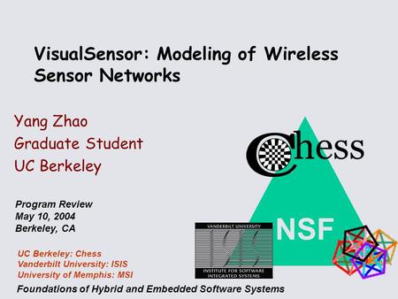 NSF Foundations of Hybrid and Embedded Software Systems UC Berkeley: Chess Vanderbilt University: ISIS University of Memphis: MSI Program Review May 10,