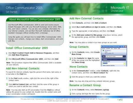 1 of 2 This document is for informational purposes only. MICROSOFT MAKES NO WARRANTIES, EXPRESS OR IMPLIED, IN THIS DOCUMENT. © 2007 Microsoft Corporation.