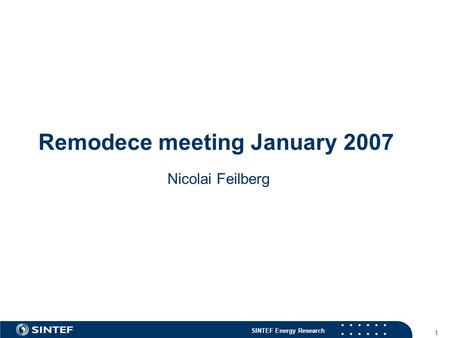 SINTEF Energy Research 1 Remodece meeting January 2007 Nicolai Feilberg.