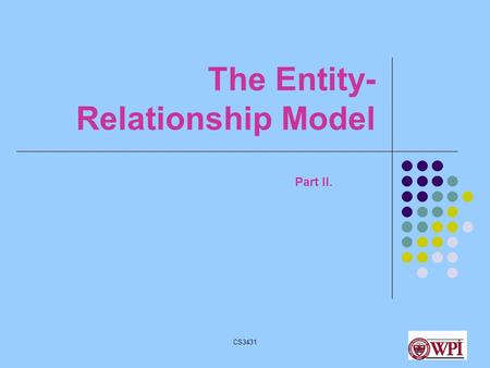CS34311 The Entity- Relationship Model Part II.. CS34312 Database Design Stages Application Requirements Conceptual Design Logical Design Physical Design.