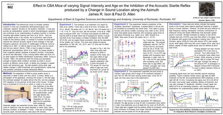 Effect in CBA Mice of varying Signal Intensity and Age on the Inhibition of the Acoustic Startle Reflex produced by a Change in Sound Location along the.