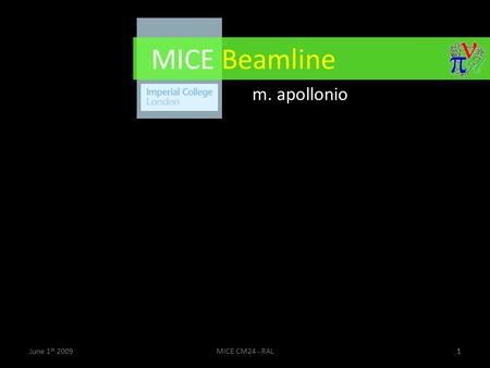 1June 1 st 2009MICE CM24 - RAL1 MICE Beamline m. apollonio.