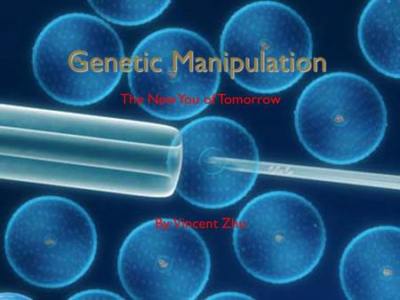 Genetic Manipulation The New You of Tomorrow By: Vincent Zhu.