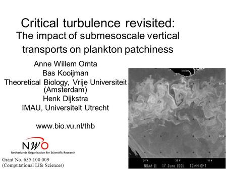 Critical turbulence revisited: The impact of submesoscale vertical transports on plankton patchiness Anne Willem Omta Bas Kooijman Theoretical Biology,