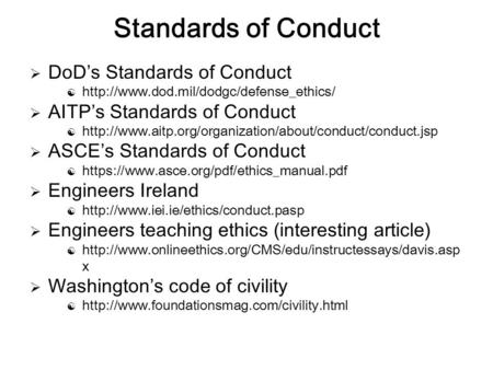 Standards of Conduct DoD’s Standards of Conduct