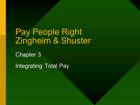 Pay People Right Zingheim & Shuster Chapter 3 Integrating Total Pay.