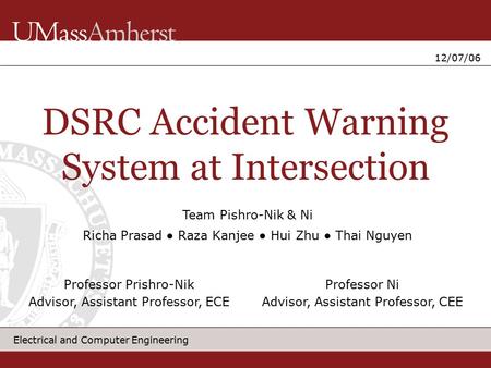 DSRC Accident Warning System at Intersection