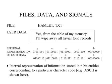 FILES, DATA, AND SIGNALS FILE HAMLET. TXT USER DATA