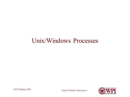 Unix & Windows Processes 1 CS502 Spring 2006 Unix/Windows Processes.