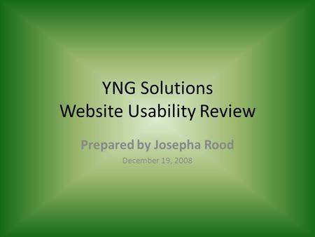 YNG Solutions Website Usability Review Prepared by Josepha Rood December 19, 2008.