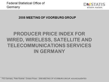Federal Statistical Office of Germany FSO Germany - Peter Roemer - Division Prices – 2008 MEETING OF VOORBURG GROUP, AGUASCALIENTES PRODUCER PRICE INDEX.