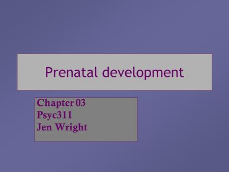 Prenatal development Chapter 03 Psyc311 Jen Wright.
